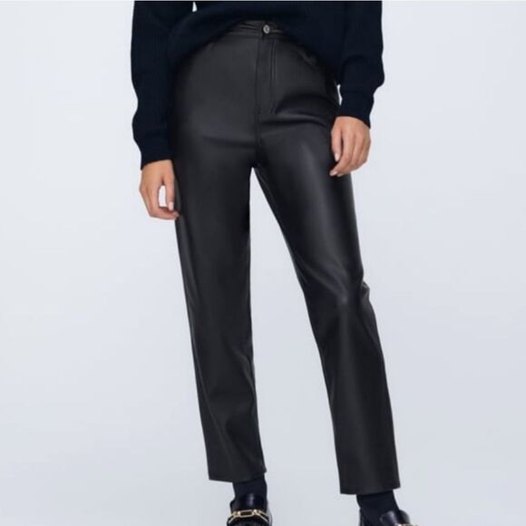 Zara Faux Leather Mom Fit Pants Trousers Size 4 - Picture 1 of 8